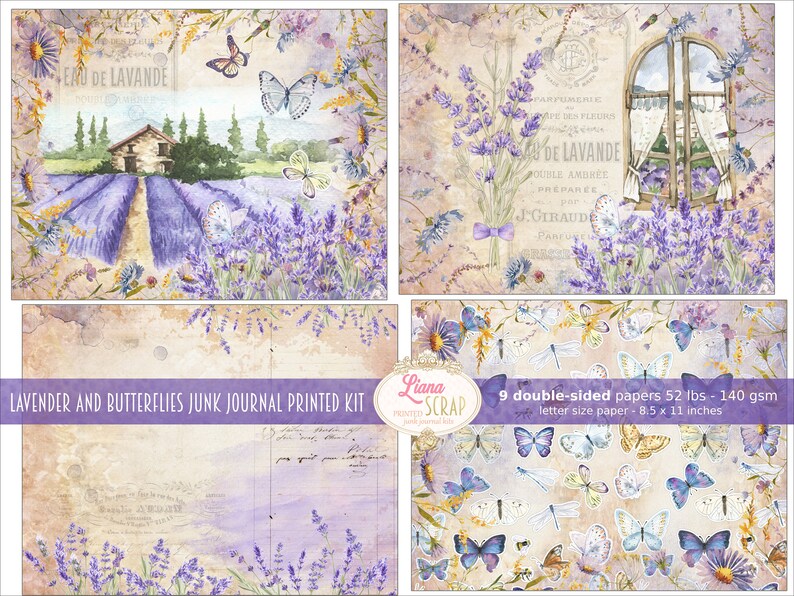 Lavender and Butterflies Junk Journal Printed Paper, Lavender Collage Sheets, lavender Junk Journal Kit, Printed Paper image 8