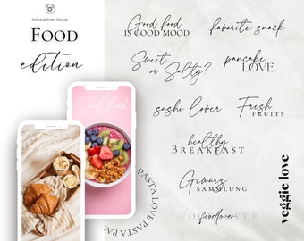 Adesivos para histórias do Instagram: Comida | Diário | Básico | Diário | Caligrafia | Palavras para adesivos de histórias | Download digital | Clip-art