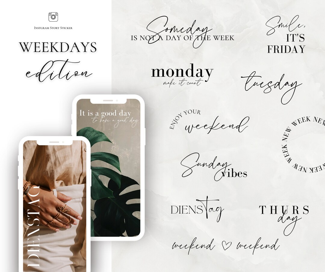 100 Instagram Story Sticker WEEKDAYS I Wochentage I Basic I Etsy