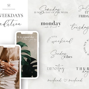 100+ Instagram Story Sticker weekdays Basic daily XXL quotes Storysticker everyday frame digital png Stickers