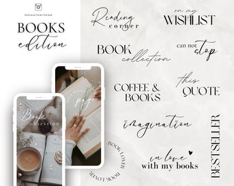 Naklejka na Instagram Story Bookstagram I Książki I Miłośnik książek | Codzienna I Kaligrafia | Słowa Storysticker | Pobieranie cyfrowe I Grafika clipart