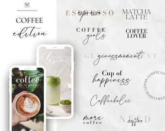 Adesivo para história do Instagram Café I Diário I Básico I Diário | Caligrafia | Palavras para adesivos de história | Download digital I Clip Art