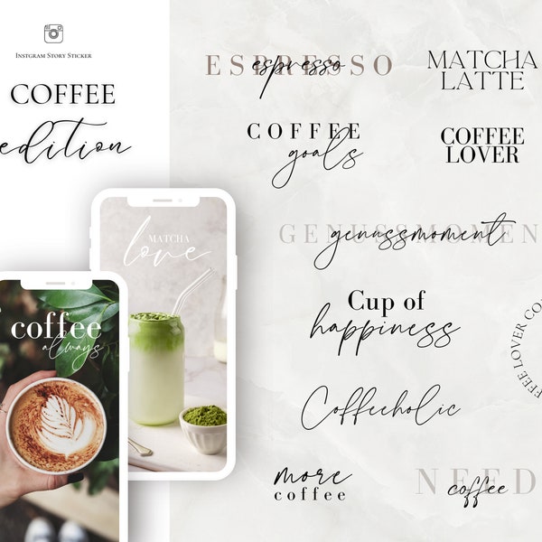 80+ Instagram Story Sticker Kaffee Genuss guten Morgen Start in den Tag everyday Basic Daily Alltag Sprüche Zitate clipart digital png