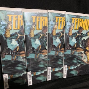 May include: Four identical comic books titled Terminal, featuring a central character in a dark suit with yellow accents, a large creature in the foreground, and a character firing a weapon on the right, all encased in clear protective plastic sleeves.
