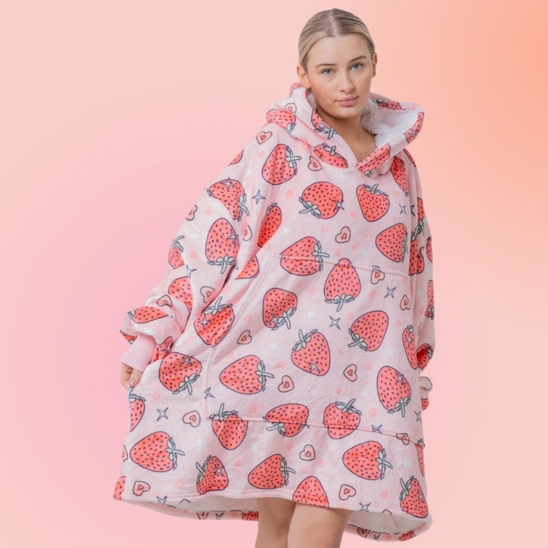 Christmas Gift Strawberry Oodie Hoodie Blanket Snuddie Snoodie Etsy
