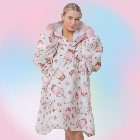 Luxe Kawaii Bubble Tea Couverture à capuche Snuddie Snoodie Snuggie Oodie  Oody Snoody Sweat à capuche de camping Sherpa esthétique et confortable  pour adultes -  France