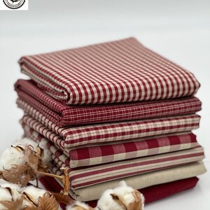 Tissu 100 % coton teint en fil / Tissu country de luxe / 7 motifs assortis / Tissus exclusifs fabriqués en Espagne / Lot de 7 tissus country en coton ROUGE image 3