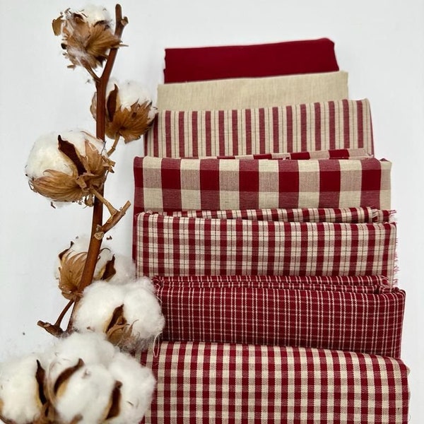 100% garngefärbter Baumwollstoff / Luxury Country Fabric / 7 passende Designs / Exklusive Stoffe aus Spanien / 7 Pack Baumwollstoff ROT