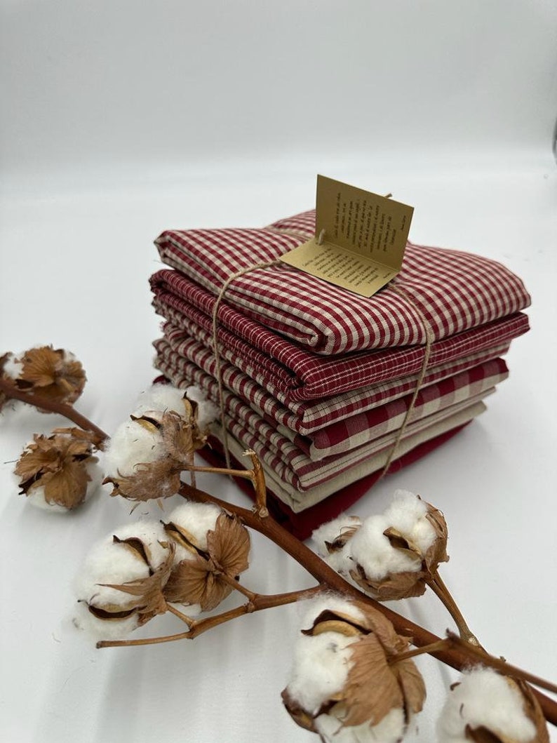 Tissu 100 % coton teint en fil / Tissu country de luxe / 7 motifs assortis / Tissus exclusifs fabriqués en Espagne / Lot de 7 tissus country en coton ROUGE image 4