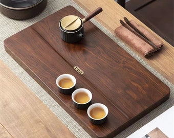 Whole solid wood tea tray home tea set office simple tea table flower pear Chinese big tea sea storage drainage bakelite style