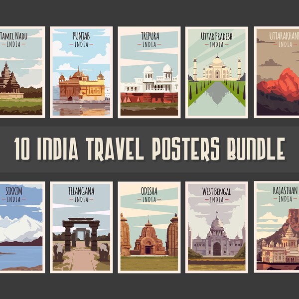 10 India Poster Bundle - Digital Download Poster - Travel Poster - Fashion Wall Art - Vintage Decor - Home Decor - Retro Poster - Wall Art