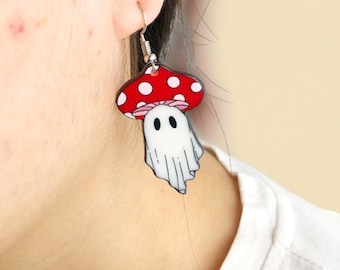 Mushroom Ghost Earrings, Cute Ghost Earrings, LGBT Ghost Earrings, Be Mine, Ur Cute, Halloween Earrings, Gifts For Her, Party Earrings