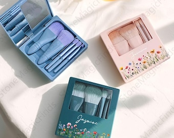 Personalised Makeup Brush Set with Case, Travel Cosmetic Brushes Set, Portable Beauty Brushes, Unique Birthday Gift for Women