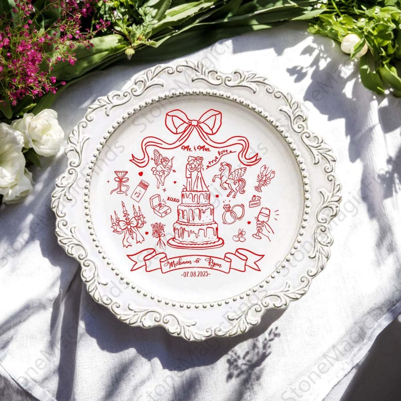 Customized Wedding Plates, Personalized Wedding Tableware Gifts, Wedding Gifts for Newlyweds, New Home Gifts,Ceramic Souvenirs,Wedding Gifts