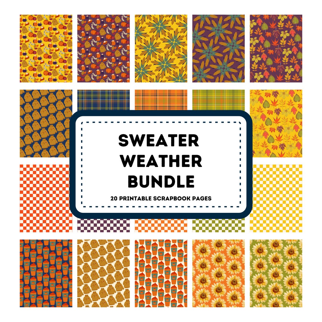 20 Pages of Printable Scrapbook Paper Sweater Weather Bundle Etsy