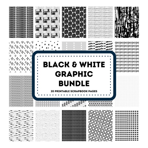 20 Pages of Printable Scrapbook Paper Black & White Graphic - Etsy