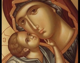 Our Lady Theotokos Hand painted Byzantine icon with gold leaf 22 karats