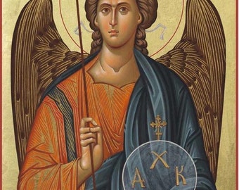Archangel Michael hand painted byzantine icon on wood with 22karats gold leaf