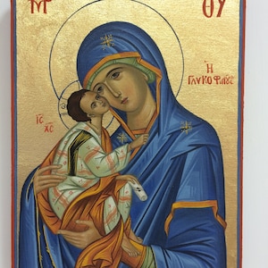 The Sweet Kissing of Virgin Mary hand painted byzantine icon
