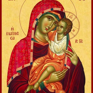 The Sweet Kissing of Virgin Mary hand painted byzantine icon