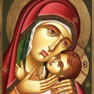 The Sweet Kissing of Virgin Mary hand painted byzantine icon