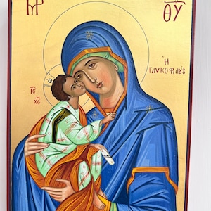 The Sweet Kissing of Virgin Mary hand painted byzantine icon