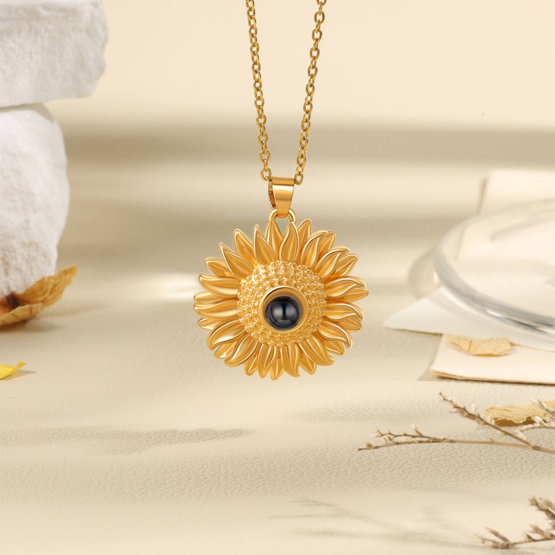Sunflower Projection Necklace, Memorial Gift, Personalized Photo