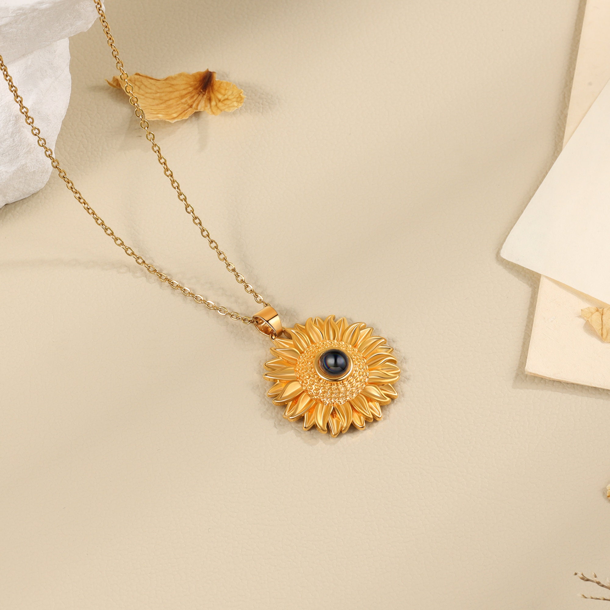 Sunflower Projection Necklace, Memorial Gift, Personalized Photo