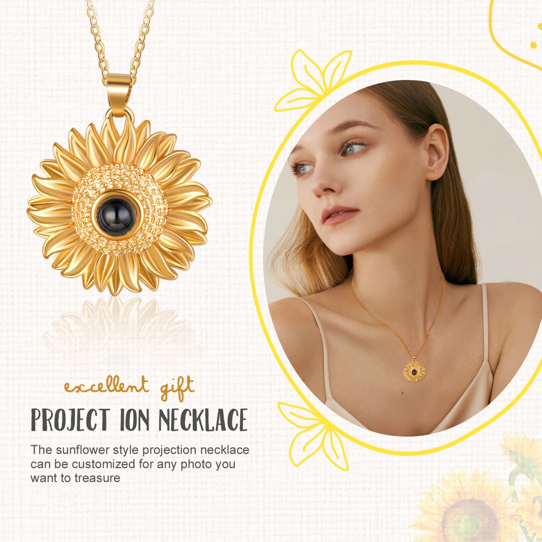 Sunflower Projection Necklace, Memorial Gift, Personalized Photo