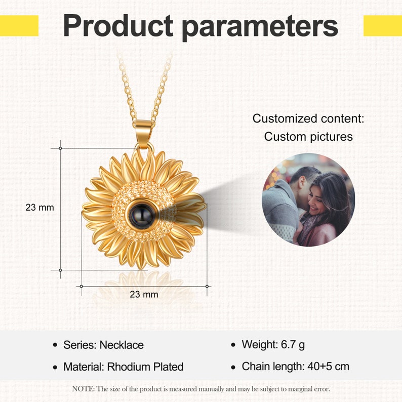 Sunflower Projection Necklace, Memorial Gift, Personalized Photo