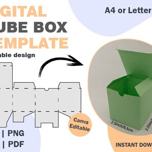 Cube Box Cutting Template, SVG DXF PDF png formats, cube paper box template, cut box template, cutting tempalte, cricuit box, box package