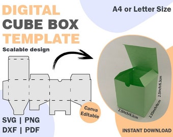 Cube Box Cutting Template, SVG DXF PDF png formats, cube paper box template, cut box template, cutting tempalte, cricuit box, box package