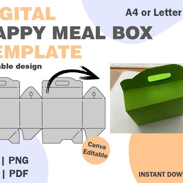 Happy Meal Box Template, SVG DXF PDF png formats, happy meal paper template, cricut svg png, meal, food box svg, paper box svg png