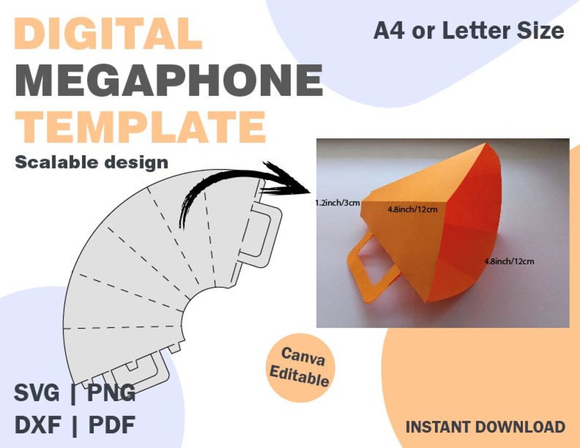 Megaphone Template, SVG DXF PDF Png Formats, Kids Paper Box, Mehaphone