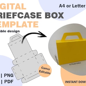 Plantilla de corte de caja de maletín, formatos SVG DXF PDF png, caja de regalo, caja de papel de maletín, caja plegable de papel, caja de archivo de corte de maletín svg regalo