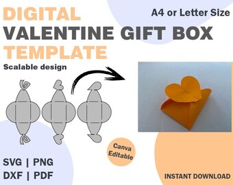 Valentine Small Gift Box Template, SVG DXF PDF png formats, cricut svg png box, paper template box, soap packaging, candle packaging svg png