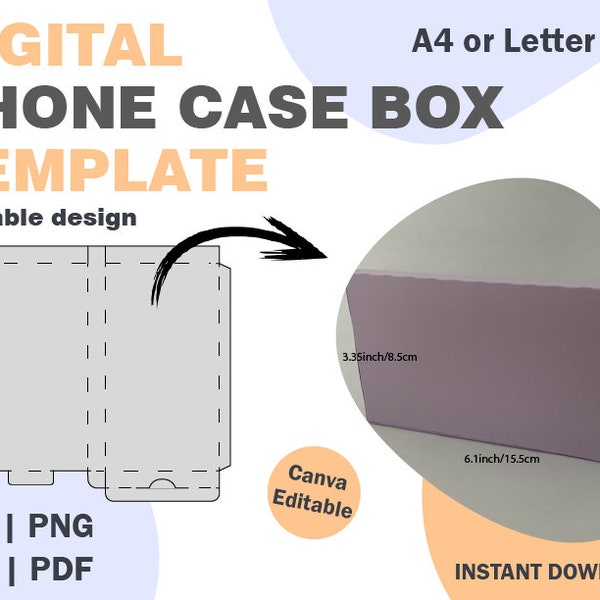 Phone Case Box Template, SVG DXF PDF png formats, package phone, phone case package, cut case box, scalable box template, resizable box cut