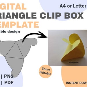 Modello di carta scatola con clip triangolare, formati PNG SVG DXF PDF, scatola con clip triangolare, design pieghevole della carta, modello cricut di carta, scatola png in formato SVG