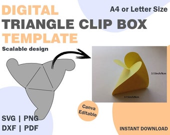 Triangle Clip Box Paper Template, SVG DXF PDF png formats, triangle clip box, paper folding design, paper cricut template, box svg png box