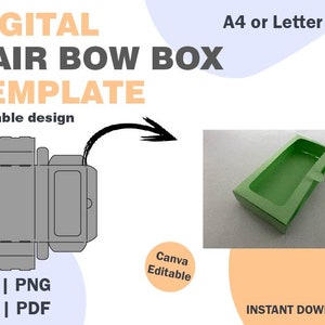 Hair Bow Box Template, SVG DXF PDF png formats, rectangular paper box template, cut box template, cutting tempalte, cricuit box, box package