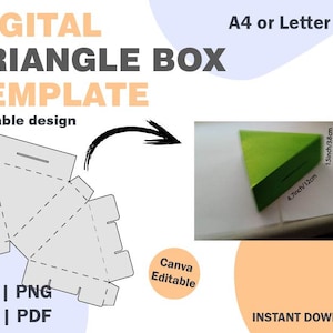 Modello scatola di carta triangolare, formati PNG SVG DXF PDF, scatola pieghevole di carta triangolare, scatola modello di carta, modello scatola cricut, scatola pieghevole SVG