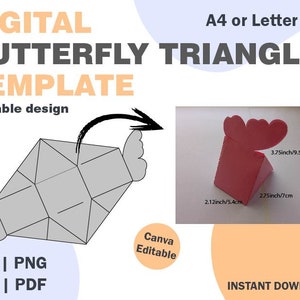 Butterfly Triangle Box Template, SVG DXF PDF png formats, gift box, paper box cricut, vector box svg, paper packaging box svg, template box