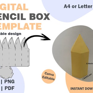 Modelo de caixa em formato de lápis, formatos SVG DXF PDF png, caixa de embalagem, modelo de corte de caixa, caixa em formato de lápis, caixa de pirâmide, corte de caixa de cone svg