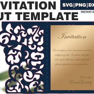 Wedding Invitation Foldable Paper Cut Template, SVG DXF PDF, cricut template, gift template, invitation cut vector, birthday invitation svg