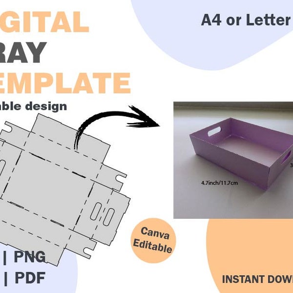 Tray Cut Template, SVG DXF PDF png formats, tray paper box template, cut box template, cutting template, cricuit box, box package tray food