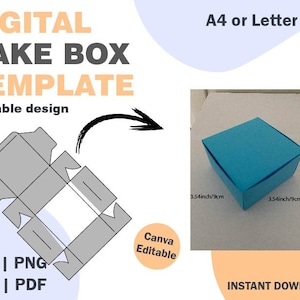Kuchen Box Vorlage SVG DXF PDF png Formate, faltbare Papier Box, Kuchen Box, Kekse Box svg png faltbar, Papier Box, kein Kleber Box svg, veränderbar