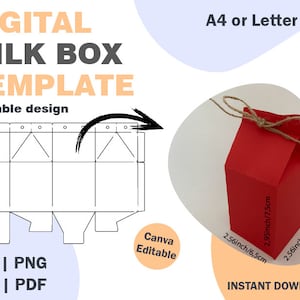 Milk Box Cutting Template, SVG DXF PDF png formats, gift package template, cute package, milk box svg png, packaging cut file, gifts svg png
