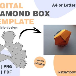 Szablon pudełka diamentowego, formaty SVG DXF PDF png, pudełko diamentowe, pakiet diamentowy, opakowanie pudełko prezentowe, fajne pudełko papierowe, wycięty szablon pudełko artystyczne svg