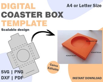 Coaster Box Cutting Template, SVG DXF PDF png formats, coasters packaging template, cut template, cutting template, cricuit box, box package