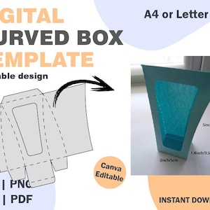 Curved Vertical Box Template, SVG DXF PDF png formats, curved gift box, gifts packaging, paper box template, svg png paper box, cut box svg